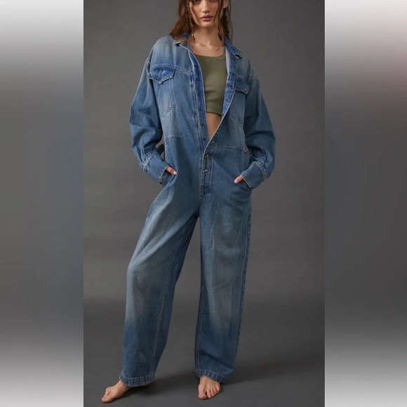 Free People Pants - Free People We the Free The Townes Coverall Jumpsuit Size XL Blue One Piece Jean
